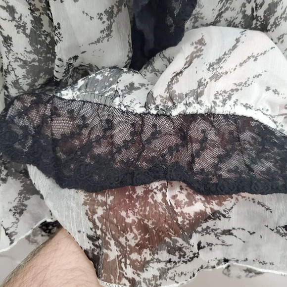 Daniel Rainn Women's White Black‎ Marble Print Chiffon Victorian Lace Tank XL - Picture 2 of 8